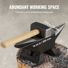 Single Horn Anvil, 22Lbs Cast Steel Anvil, High Hardness Rugged Round Horn Anvil Blacksmith, Large Countertop and Stable Base, with Round and Square Hole, Metalsmith Tool for Bending and Shaping