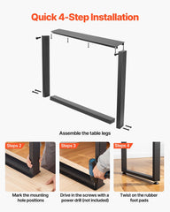 Table Legs, 750 x 900 mm (H x W) Square Steel Furniture Legs, Modular Design, Easy Assembly, 1000 kg Max Load Heavy Duty, for Home Office Desk, Workbenches, Dinner Bar Tables, Set of 2, Black