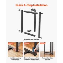 Table Legs, 740 x 450 mm (H x W) Square T Shape Steel Furniture Legs, Modular Design, Easy Assembly, 1000 kg Max Load Heavy Duty, for Home Office Desk, Dinner Table, Workbench, Set of 2, Black