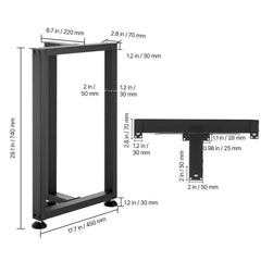 Table Legs, 740 x 450 mm (H x W) Square T Shape Steel Furniture Legs, Modular Design, Easy Assembly, 1000 kg Max Load Heavy Duty, for Home Office Desk, Dinner Table, Workbench, Set of 2, Black