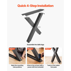 Table Legs, 750 x 600 mm (H x W) Steel Furniture Legs, Modular Design, Easy Assembly, 1000 kg Max Load Heavy Duty, for Home Office Desk, Coffee Dinner Bar Tables, Workbench,2 PCS, X Frame, Black
