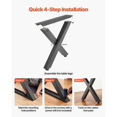 Table Legs, 750 x 760 mm (HxW) W Steel Furniture Legs, Modular Design, Easy Assembly, 1000 kg Max Load Heavy Duty, for Home Office Desk, Coffee Dinner Bar Tables, Workbench,2 PCS, X Frame, Black