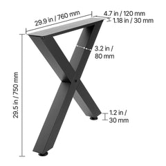 Table Legs, 750 x 760 mm (HxW) W Steel Furniture Legs, Modular Design, Easy Assembly, 1000 kg Max Load Heavy Duty, for Home Office Desk, Coffee Dinner Bar Tables, Workbench,2 PCS, X Frame, Black