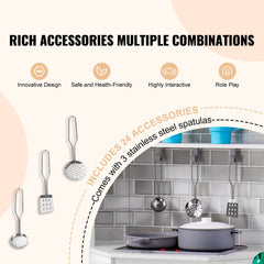 Kitchen Playset Kids Pretend Cooking Play Toy 24 Piece Accessories White