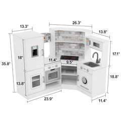 Kitchen Playset Kids Pretend Cooking Play Toy 24 Piece Accessories White