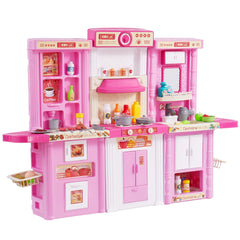 Kitchen Playset Kids Pretend Cooking Play Toy 74 Piece Accessories Pink
