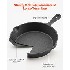 Cast Iron Skillet, 4 Pcs Frying Pan Set (155, 205, 260, 305 mm), Skillets with Heat-Resistant Silicone Handle, Pre-Seasoned Chef's Pan, Kitchen Cookware, Oven, Gas, Electrical, Induction, Black