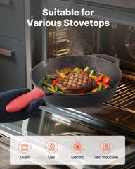 Cast Iron Skillet, 4 Pcs Frying Pan Set (155, 205, 260, 305 mm), Skillets with Heat-Resistant Silicone Handle, Pre-Seasoned Chef's Pan, Kitchen Cookware, Oven, Gas, Electrical, Induction, Black
