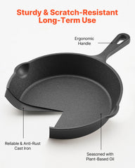 Cast Iron Skillet, 3 Pcs Frying Pan Set (160, 220, 265 mm), Heavy-Duty Skillets with Heat-Resistant Handle, Pre-Seasoned Chef's Pan, Kitchen Cookware, for Oven, Gas, Electrical, Induction, Black