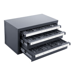 Drill Bit Dispenser Cabinet, Three-Drawer Drill Bit Organizer Cabinet for 1mm to 13mm, Steel Drill Dispenser Organizer Cabinet with Labels, Stackable Drill Dispenser for Drill Bit Storage