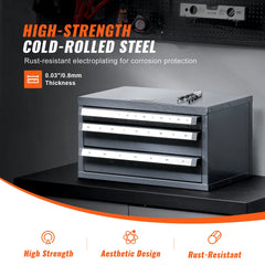 Drill Bit Dispenser Cabinet, Three-Drawer Drill Bit Organizer Cabinet for 1mm to 13mm, Steel Drill Dispenser Organizer Cabinet with Labels, Stackable Drill Dispenser for Drill Bit Storage