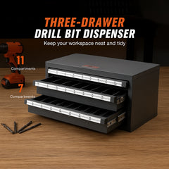 Drill Bit Dispenser Cabinet, Three-Drawer Drill Bit Organizer Cabinet for A to Z, Steel Drill Dispenser Organizer Cabinet with Labels, Stackable Drill Dispenser for Drill Bit Storage