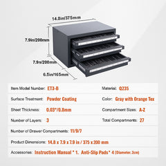 Drill Bit Dispenser Cabinet, Three-Drawer Drill Bit Organizer Cabinet for A to Z, Steel Drill Dispenser Organizer Cabinet with Labels, Stackable Drill Dispenser for Drill Bit Storage