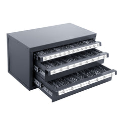 Drill Bit Dispenser Cabinet, Three-Drawer Drill Bit Organizer Cabinet for 1/16" to 1/2", Steel Drill Dispenser Organizer Cabinet with Labels, Stackable Drill Dispenser for Drill Bit Storage
