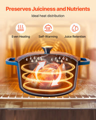 Enameled Cast Iron Dutch Oven, 5.7L Pot with Lid and Dual Handles, Heavy-Duty Durable Cookware Pan, Oven Induction Compatible up to 260 ℃, for Braising, Stews, Roasting, Bread Baking, Blue