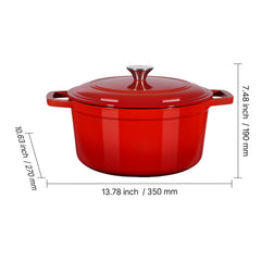 Enameled Cast Iron Dutch Oven, 5.7L Pot with Lid and Dual Handles, Heavy-Duty Durable Cookware Pan, Oven Induction Compatible up to 260 ℃, for Braising, Stews, Roasting, Bread Baking, Red