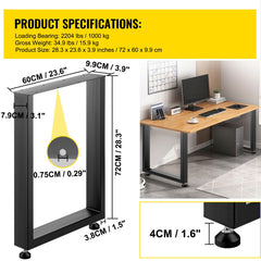 Black Table Legs Frame Metal Dining Table Desk 600X720MM
