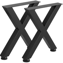 Set of 2 Steel Table Legs, 28\'\'Height 24\'\'Wide Dining Table Legs, Heavy Duty 3.1\" Square Box Section X Frame Table Legs, 28x24x3.1 Inch Black Color Industrial Country Style Metal Dining Leg