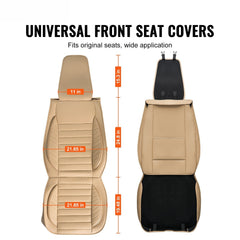 Seat Covers, Universal Car Seat Covers Front Seats, 2pcs Faux Leather Seat Cover, Semi-enclosed Design, Detachable Headrest and Airbag Compatible, for Most Cars SUVs and Trucks Beige