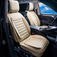 Seat Covers, Universal Car Seat Covers Front Seats, 2pcs Faux Leather Seat Cover, Semi-enclosed Design, Detachable Headrest and Airbag Compatible, for Most Cars SUVs and Trucks Beige