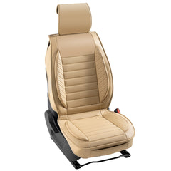Seat Covers, Universal Car Seat Covers Front Seats, 2pcs Faux Leather Seat Cover, Semi-enclosed Design, Detachable Headrest and Airbag Compatible, for Most Cars SUVs and Trucks Beige