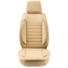 Seat Covers, Universal Car Seat Covers Front Seats, 2pcs Faux Leather Seat Cover, Semi-enclosed Design, Detachable Headrest and Airbag Compatible, for Most Cars SUVs and Trucks Beige