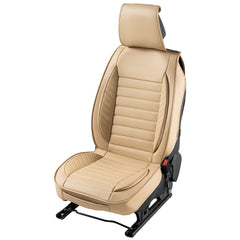 Seat Covers, Universal Car Seat Covers Front Seats, 2pcs Faux Leather Seat Cover, Semi-enclosed Design, Detachable Headrest and Airbag Compatible, for Most Cars SUVs and Trucks Beige