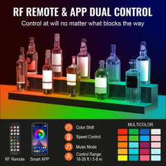 LED Lighted Liquor Bottle Display, 2 Tiers 40 Inch Commercial Illuminated Home Bar Shelf, 2 Steps Whiskey Rack Stand, Acrylic Drink Shelves with RF Remote & App Control, and Multicolor lighting