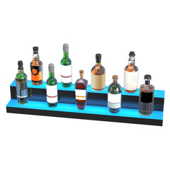 LED Lighted Liquor Bottle Display, 2 Tiers 40 Inch Commercial Illuminated Home Bar Shelf, 2 Steps Whiskey Rack Stand, Acrylic Drink Shelves with RF Remote & App Control, and Multicolor lighting