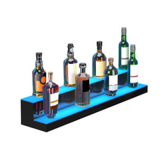LED Lighted Liquor Bottle Display, 2 Tiers 40 Inch Commercial Illuminated Home Bar Shelf, 2 Steps Whiskey Rack Stand, Acrylic Drink Shelves with RF Remote & App Control, and Multicolor lighting