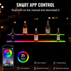 LED Lighted Liquor Bottle Display, 2 Tiers 40 Inch Commercial Illuminated Home Bar Shelf, 2 Steps Whiskey Rack Stand, Acrylic Drink Shelves with RF Remote & App Control, and Multicolor lighting
