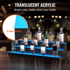 LED Lighted Liquor Bottle Display, 3 Tiers 40 Inch Commercial Illuminated Home Bar Shelf, 3 Steps Whiskey Rack Stand, Acrylic Drink Shelves with RF Remote & App Control, and Multicolor lighting