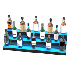 LED Lighted Liquor Bottle Display, 3 Tiers 40 Inch Commercial Illuminated Home Bar Shelf, 3 Steps Whiskey Rack Stand, Acrylic Drink Shelves with RF Remote & App Control, and Multicolor lighting