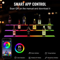 LED Lighted Liquor Bottle Display, 3 Tiers 40 Inch Commercial Illuminated Home Bar Shelf, 3 Steps Whiskey Rack Stand, Acrylic Drink Shelves with RF Remote & App Control, and Multicolor lighting