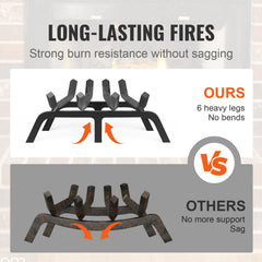 Fireplace Log Grate, 18 inch Heavy Duty Fireplace Grate with 6 Support Legs, Solid Powder-coated Steel Bars, Log Firewood Burning Rack Holder for Indoor and Outdoor Fireplace