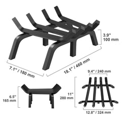 Fireplace Log Grate, 18 inch Heavy Duty Fireplace Grate with 6 Support Legs, Solid Powder-coated Steel Bars, Log Firewood Burning Rack Holder for Indoor and Outdoor Fireplace