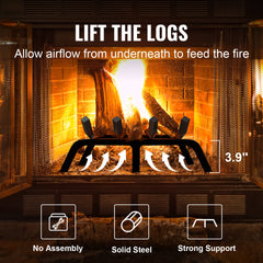 Fireplace Log Grate, 18 inch Heavy Duty Fireplace Grate with 6 Support Legs, Solid Powder-coated Steel Bars, Log Firewood Burning Rack Holder for Indoor and Outdoor Fireplace