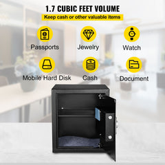 Safe Box, 1.7 CU.FT Fingerprint Safe Box for Money with 2 Keys & Digital Keypad, Q235 Steel Safe Box for Storing Cash, Jewelry, Pistols, Documents, Watches in Home & Office & Hotel