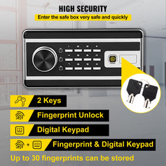 Safe Box, 1.7 CU.FT Fingerprint Safe Box for Money with 2 Keys & Digital Keypad, Q235 Steel Safe Box for Storing Cash, Jewelry, Pistols, Documents, Watches in Home & Office & Hotel
