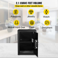 Safe Box, 2.1 CU.FT Fingerprint Safe Box for Money w/ 2 Keys & Digital Keypad, Q235 Steel Safe Box for Storing Cash, Jewelry, Pistols, Documents, Watches in Home & Office & Hotel