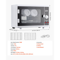 Nail Tool Cleaning Machine, 12L Large Capacity, Knob Control, Tool Cabinet Cleaner Box with Timer Setting, Tempered Glass Door, 185nm Wavelength, for Labs, Home, Nail Salons, Beauty Salons