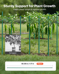 Garden Stakes, 50 Pack, 1170 mm, Plastic Coated Metal Tomato Stakes, Garden Sticks for Plants Support, with Pointed End and Non-Slip Bumps for Growing Climbing Plants, Outdoor Vegetables