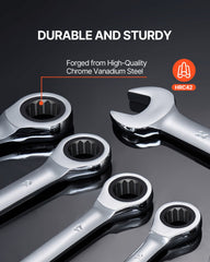 Combination Wrench Set, 16-Piece Ratcheting Wrench Set with Organizer Rack, Cr-V Steel Wrench Set Metric 8 mm to 24 mm, Ideal for General Household, Garage, Workshop, Auto Repairs, Emergency