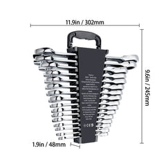 Combination Wrench Set, 16-Piece Ratcheting Wrench Set with Organizer Rack, Cr-V Steel Wrench Set Metric 8 mm to 24 mm, Ideal for General Household, Garage, Workshop, Auto Repairs, Emergency