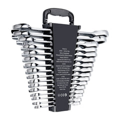 Combination Wrench Set, 16-Piece Ratcheting Wrench Set with Organizer Rack, Cr-V Steel Wrench Set Metric 8 mm to 24 mm, Ideal for General Household, Garage, Workshop, Auto Repairs, Emergency