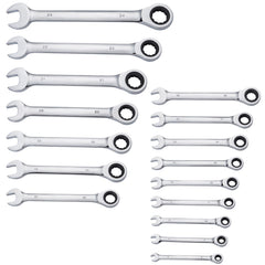 Combination Wrench Set, 16-Piece Ratcheting Wrench Set with Organizer Rack, Cr-V Steel Wrench Set Metric 8 mm to 24 mm, Ideal for General Household, Garage, Workshop, Auto Repairs, Emergency