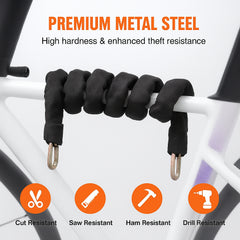 Bike Chain Lock, 5.91 Ft Security Bicycle Chain Lock, Heavy Duty Metal Steel Anti-Theft High Security Bike Locks, Perfect for Bike, Motorcycle, Scooter, Bicycle, Door, Fence, Gate, 9.5mm, Black