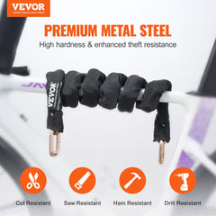 Bike Chain Lock, 5.91 Ft Security Bicycle Chain Lock, Heavy Duty Metal Steel Anti-Theft High Security Bike Locks, Perfect for Bike, Motorcycle, Scooter, Bicycle, Door, Fence, Gate, 9.5mm, Black