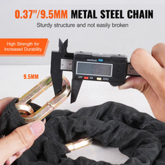 Bike Chain Lock, 5.91 Ft Security Bicycle Chain Lock, Heavy Duty Metal Steel Anti-Theft High Security Bike Locks, Perfect for Bike, Motorcycle, Scooter, Bicycle, Door, Fence, Gate, 9.5mm, Black