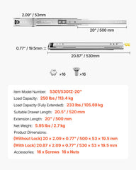 1 Pair 16-60 in Soft-Close Drawer Slides Ball Bearing Full Extension